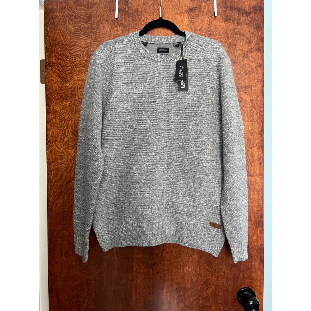 NEW Buffalo Sweater Mens Small Grey Warrin Crewneck Textured Knit BPM14722